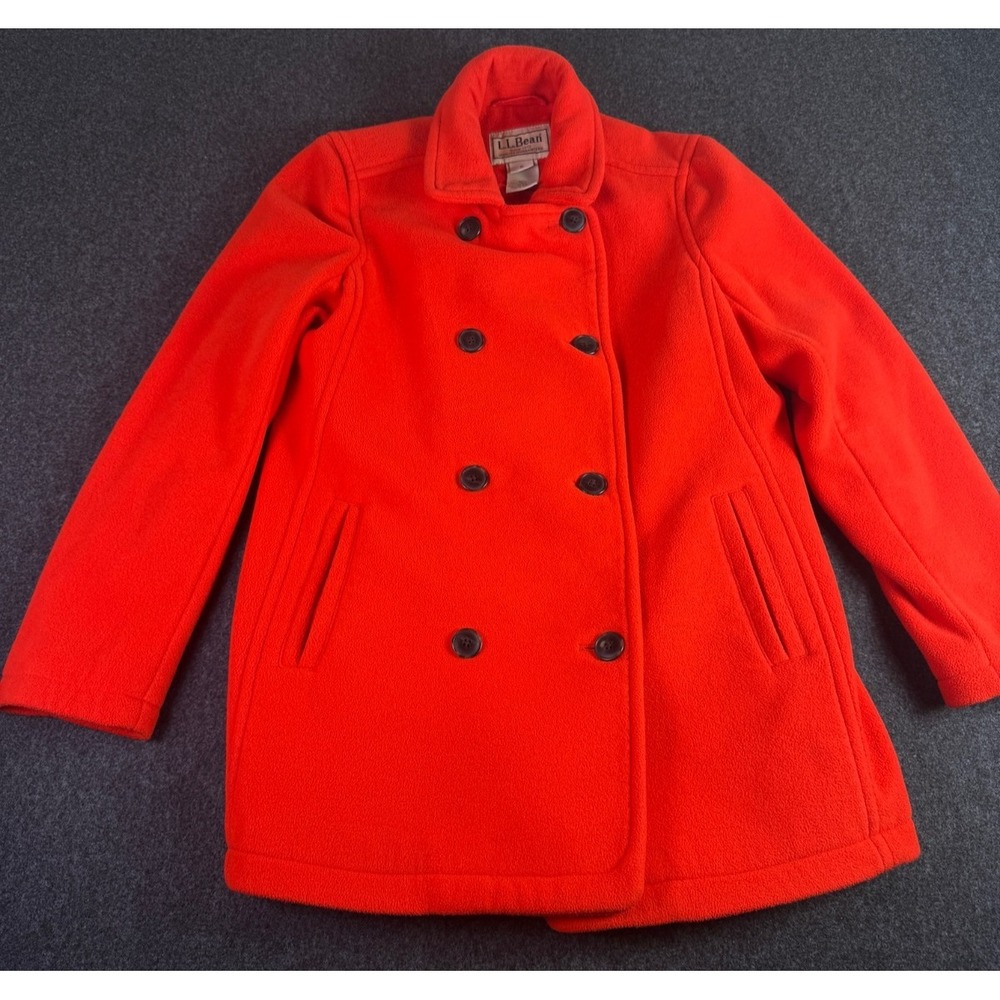 L.L. Bean Womens Red Orange Peacoat Jacket Size Medium Reg Double Breasted